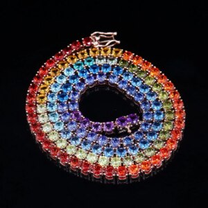Provence jewelry 10K solid gold rainbow tennis necklace 4mm lab ruby emerald sapphire gems diamond necklaces birthday party gift