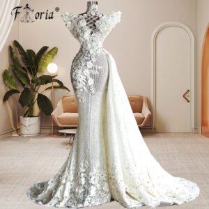 Gorgeous Dubai Woman Wedding Evening Dress Flowers Appliques Beads Mermaid Formal Party Gown Special Occasion Vestidos de Fiesta
