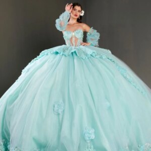 Light Green Quinceanera Dresses Off Shoulder Ball Gown Sweet 16 Dress Applique Flower Beads Tull Birthday Party Vestidos 15 De