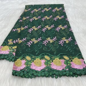 Green 5 yard With Scarf Swiss lace fabric Dry lace embroidery African 100% cotton fabrics Swiss voile lace Dubai style