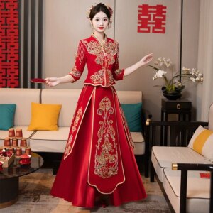Velvet 2025 New Xiuhe Dress Bridal Wedding Chinese Wedding Dress High end Toasting Dress Outcourt Dress Plus Size 5XL 6XL