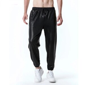 Black Metallic Jogger Sweatpants for Men Hip Hop Snake Pattern Dance Disco Streetwear Halloween Party Stage Prom Clothing