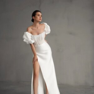 Fashion Detachable Sleeve Mermaid Wedding Dresses Strapless Pearls Side Split Beach Wedding Dress Custom 2024 Vestido De Noival