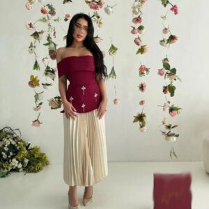 Customized Straight Prom DressesTea-Length Boat-Neck Sleeveless Evening Dresses Simple Fashion Draped Sequined Sexy Backless
