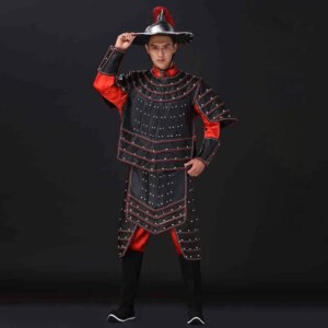 Ancient China Nan Bei and Ming Dynasty Clothing Male General Armor Stage Costume Black Warrior Battle Robe Performance Costume