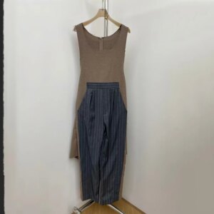 Women’s Jumpsuit, Striped Clashing Color Splicing Irregular Wide Leg Pants, High Quality Casual Pants, Spring, New, 2025, y2k