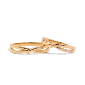 Pure100% 18K/14K/9K Gold Natural Diamond ‘Interlocking Elegance’ Design Unisex Couple Wedding & Engagement Ring Set for Men and