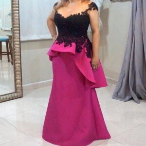 Hot Pink Mother Of The Bride Dress Plus Size Mermaid Black Lace Evening Dress Peplumn Wedding Guest Mom Formal Party Customized
