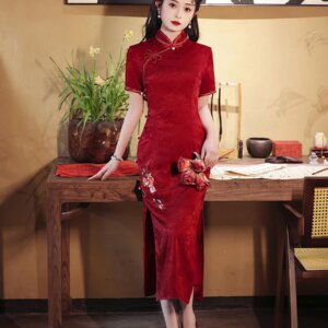 Red Cheongsam New Chinese Style Slim Fit College Entrance Examination for Moms Summer Toast Clothing