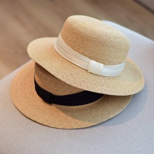 Silk and linen flat-topped hat elegant simple light luxury woven hat for vacation