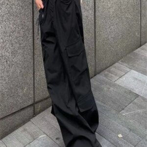 Multi-Pocket Loose Straight Cargo Pants Paratrooper High Street Dark