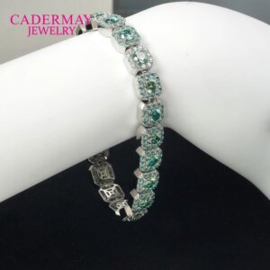 HipHop Jewelry 925silver 10mm Square Clustered Iced Out No fading Green Moissanite Bracelet Rock Candy Moissanite Tennis Chain