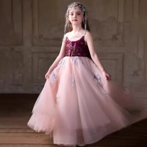 Jill Wish Elegant Lace Pink Flower Girl Dress Children Crystal for Kids Princess Wedding Pageant Birthday Party Prom Gown J366