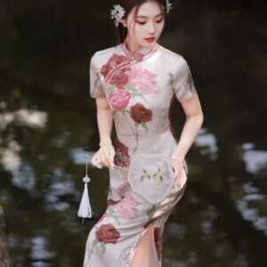 Rose Cheongsam New Improved Young High-End Temperament High-Grade Chinese Style Dress Women’s Summer Long