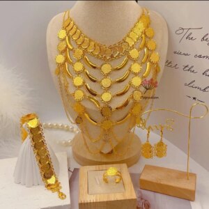 Dubai 24K Gold Plated Bridal Wedding Jewelry Necklace Bracelet Earrings Women’s Ring Dress Accessories Party Anniversary Gift