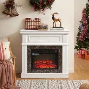 Electric Fireplace with Mantel,fireplace mantel surround with 23″ Fireplace Insert, Adjustable Flame, Remote Control-White