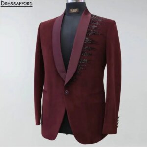 Burgundy Men Business Beading Formal Occasion Tuxedos Grooms Wedding Party Prom Male Suit 2 Piece Set Blazer Pants