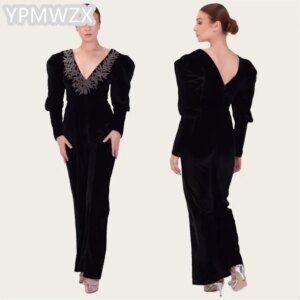 Customized Prom Gown Evening Formal Dress Party Occasion YPMWZX V-neck Pants Floor Length Skirts Bespoke Dresses Wome
