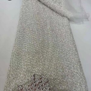 White African Beaded Sequins Embroidered Flower Net Lace 2025 Bridal French Lace Tulle Fabric Nigerian Wedding Dress Sewing