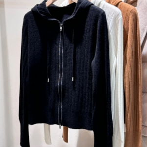 Bead Chain Women’s Cashmere Hooded Cardigan Long Sleeve Solid Color Casual Fashion Zipper Knitted Sweater