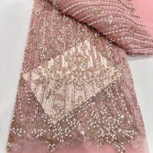 Wholesale High Quality African French Beaded Lace Fabric 2025 Sewing Sequins Embroidery Nigeria Lace Fabric for Party Dresses