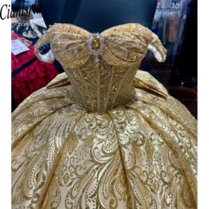 Glitter Quinceanera 15 Years Lace Applies Applision Corset Pleated Court Train Dresses