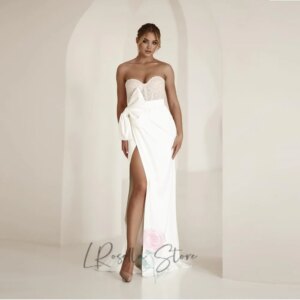 LRosella Sexy Sweetheart Neckline Sleeveless Shiny Beaded Sequined Tulle with Bow Bridal Gown Customized Mermaid Wedding Dresses