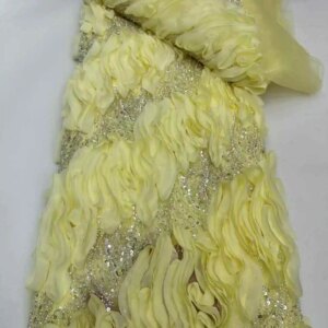 Yellow African Groom Lace Fabric 2025 High Quality French Sequins Lace Fabric Nigerian Lace Fabric For Wedding Party Dress