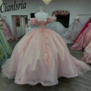 Pink Off The Shoulder Pleat Quinceanera Dresses Ball Gown Illusion Beading Appliques Lace Sweet 15 Años Mexican Customized