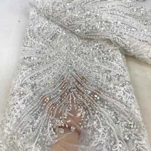 White African Lace Fabric Sequins 2025 High Quality Beaded Embroidery Groom Nigerian Bridal French Tulle Lace Fabric For Wedding