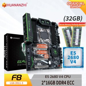 HUANANZHI X99 F8 LGA 2011-3 Xeon Processor Motherboard Combo Kit with Intel E5-2680 V4 2x16GB DDR4 Memory NVMe SATA Support