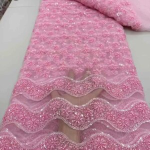 Brangdy African Beads Lace Fabric 5 Yards Latest Nigeria Lace Fabric 2025 High Quality Lace Sequins Embroidered French For Dress