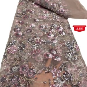 2025Latest Austria Elegant Superior Quality Luxurious Soft mesh Lace With Lots Beads fabric For Wedding Evening Dress U_Ge5296