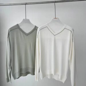 Wool Silk Women’s Bead Chain Sweater Spring 2025 V-Neck Long Sleeve Loose Ladies Knitted Pullover