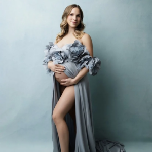 Off Shoulder Open Front Handmade 3D Flower Maternity Dress for Photo Shoot Pregnancy Baby Shower Dress for Pregnant Woman YEWEN