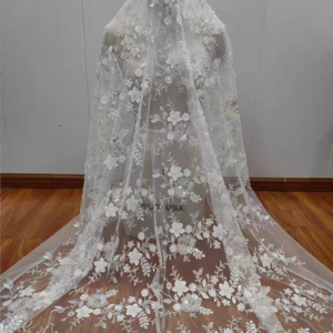 Factory Supply Beautiful Beaded Flowers Lace Shining Sequins Fabric Full Flowers Bridal Dress Luxury Lace Fabric