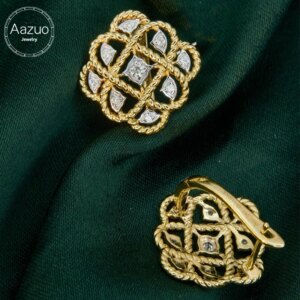 Aazuo Fashion Jewelry 18K Yellow Gold Natrual Diamond 0.16 Square Shape Stud Earring For Woman Upscale Trendy Wedding Engagement