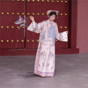 Hanfu woman printed ancient dress cheongsam two-piece set travel shoot clothing