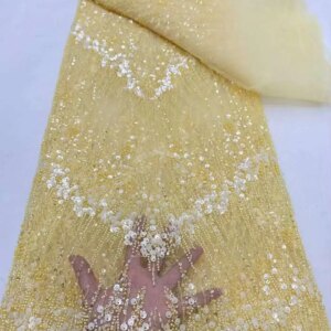 Luxury Beads French Tulle Sequins Embroidered Lace Fabric 5 Yards 2025 High Quality African Beaded Wedding Bridal Lace For Dress