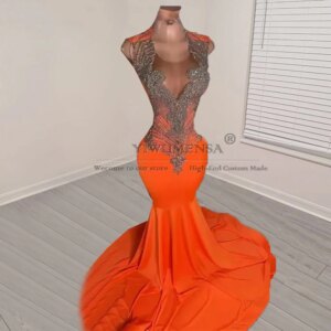 Sparkly Rhinestones Beaded Mermaid Prom Dresses Customized O Neck Illusion Tulle Evening Party Aso Ebi Arabic Birthday Clothing