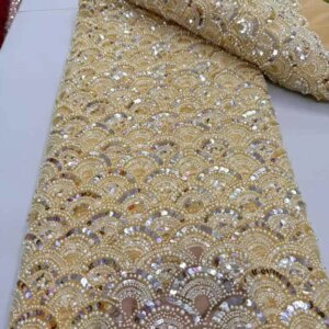 African Lace Fabric 2025 Sequins Beaded Embroidery Groom Nigerian Bridal High Quality French Tulle Lace Fabric For Wedding Dress