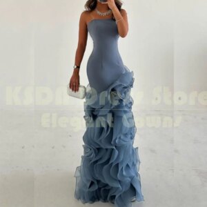 Luxury Ruffles Prom Dress for Women Formal Strapless Sleeveless Gowns Special Occasion Floor Length Dress Vestidos