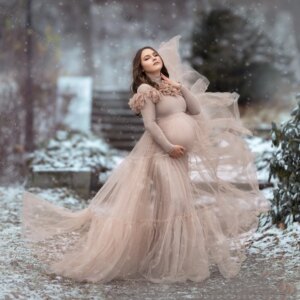 Vintage Mermaid Maternity Dresses High Neck Long Sleeves Pregnant Gowns With Detachable Train Bathrobes for Photo Shoot