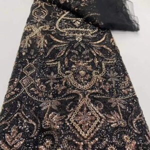 African French Mesh Lace Beads Fabric Luxury Nigerian Net Lace with Sequins Wedding Dresses For Women High Quality,5yards DP
