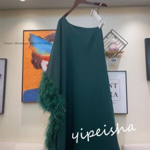 Customized Jiayigong s Feather Wedding Party A-line One-shoulder Bespoke Occasion Floor Length