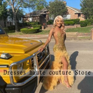 Sparkly Silvers Sequins Prom Dresses Black Girl 2025 Rhinestones Bead High Slit Long Evening Wedding Party Gown Customized