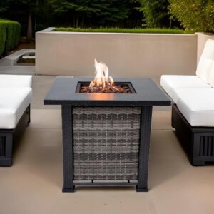 Outdoor Propane Fire Pit Table 50,000 BTUs Outdoor Fire Pit Propane Fuel Type Metal Patio Fire Pit with Lava Rocks