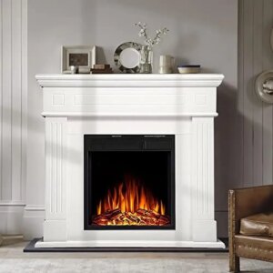 43″ Wooden Surround Electric Fireplace TV Stand Firebox LED Remote Control Adjustable 2 Heating Modes 7 Flame Brightness Safe