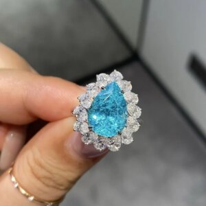 Ruif Luxury Customized Platinum About 9ct Lab Grown Yag Paraiba Tourmaline Ring Women Wedding Bridal Jewelry