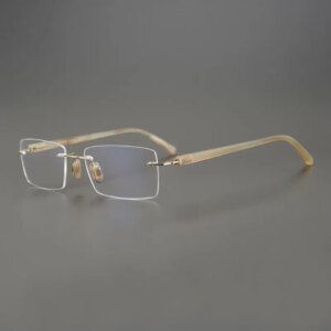 Natural Buffalo Horn Eyeglasses Frame Men Square Rimless Optical Eyewear Prescription Myopia Reading Eyeglass for Women